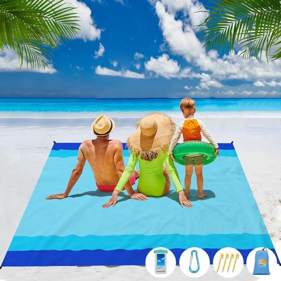 Beach Blanket Waterproof Sandproof 1-7 Adult Oversized 78 '' × 81 '' Lightweight - Picture 1 of 8